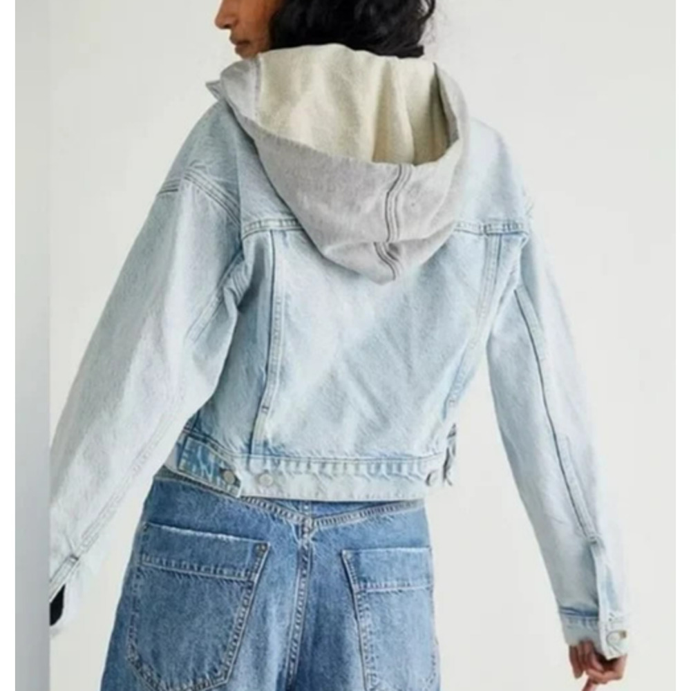 We the Free People Brando Denim Hoodie Jacket Malta Acid Wash Size XS Cropped - Picture 7 of 13